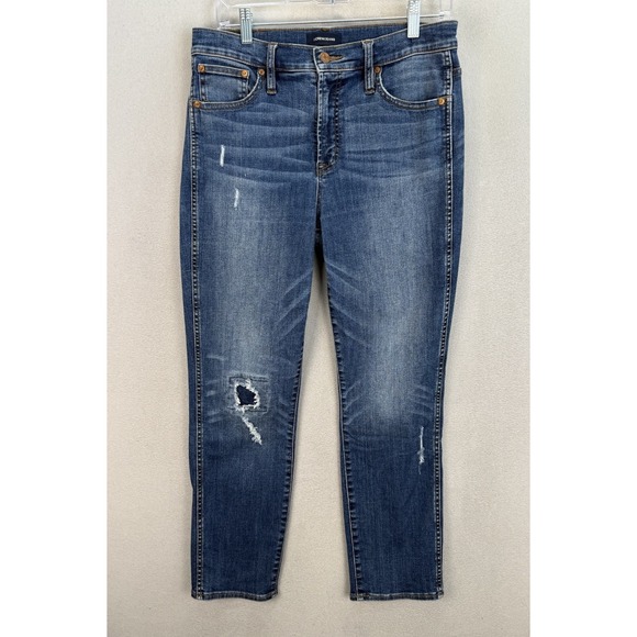 J Crew Jeans Women's Sz 29 Vintage Straight Mid Rise Distressed Blue Denim - Picture 1 of 11